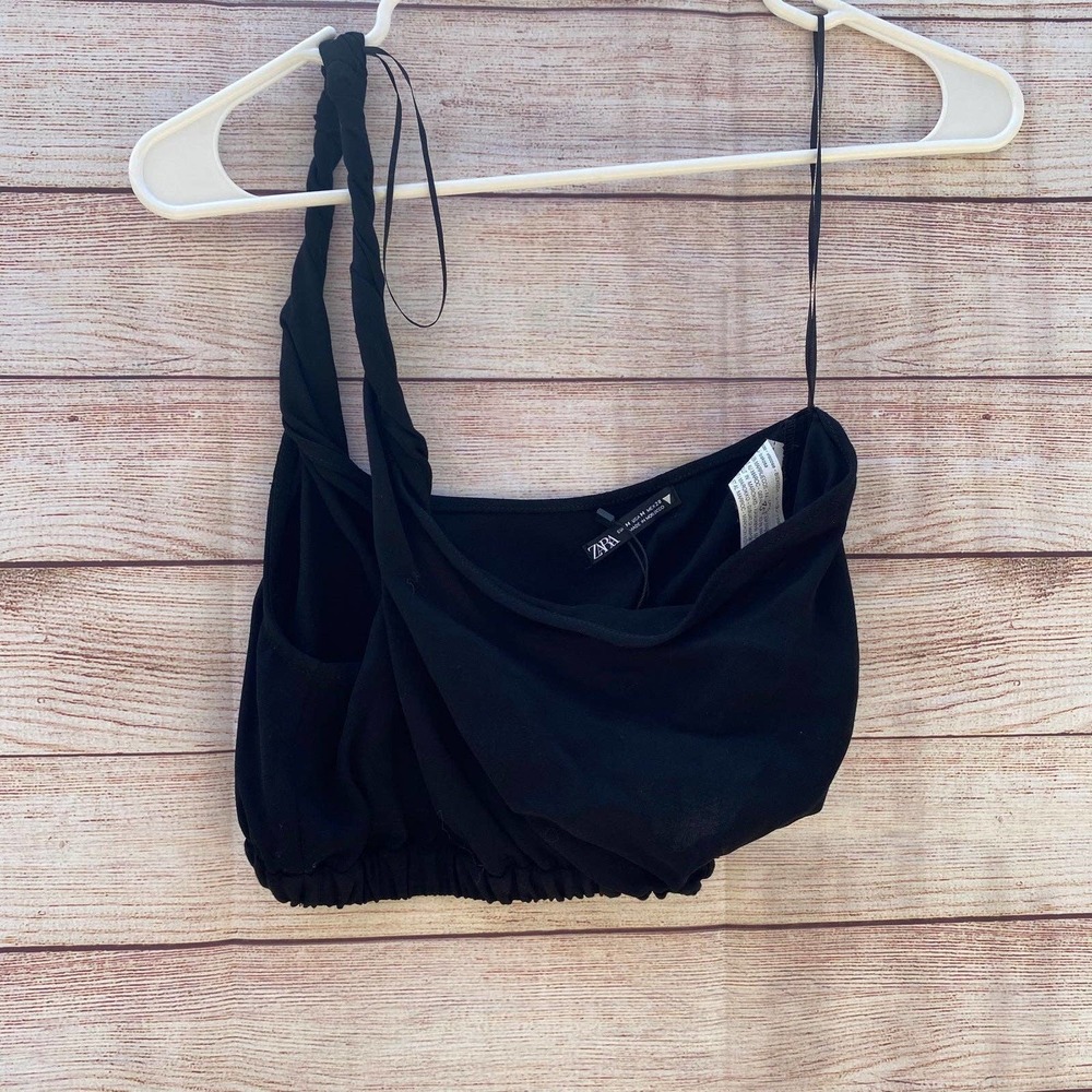 NWT Zara Black Asymmetric one shoulder crop top sz Medium
